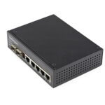 Industrial 6 Port Gigabit Ethernet Switch 4 PoE RJ45 +2 SFP Slots 30W PoE+ 48VDC 10/100/1000 Power Over Ethernet LAN Switch -40C to 75C with DIN Connector/Mountable