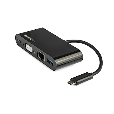 USB C Multiport Adapter - Mini USB-C Dock w/ Single Monitor VGA 1080p Video - 60W Power Delivery Passthrough - USB 3.1 Gen 1 Type-A 5Gbps, Gigabit Ethernet - Docking Station
