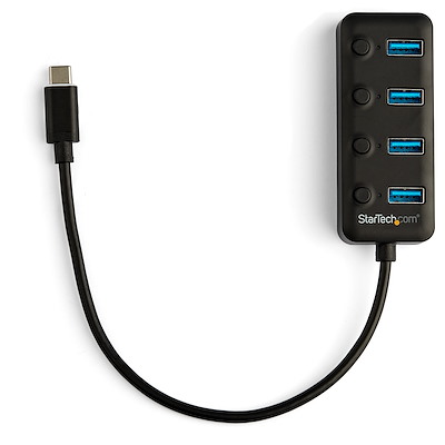 4 Port USB C Hub - USB-C to 4x USB 3.0 Type-A Ports with Individual On/Off Port Switches - SuperSpeed USB 3.2 Gen 1 (5Gbps) - USB Bus Powered - Portable - 10" Attached Cable - Image 4
