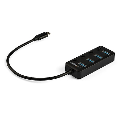 4 Port USB C Hub - USB-C to 4x USB 3.0 Type-A Ports with Individual On/Off Port Switches - SuperSpeed USB 3.2 Gen 1 (5Gbps) - USB Bus Powered - Portable - 10" Attached Cable