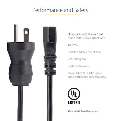 15ft (4.5m) Hospital Grade Power Cord, 18AWG, NEMA 5-15P to C13, 10A 125V, Green Dot Medical Power Cable, PC Power Supply Power Cable, Printer / Monitor Power Cable - UL Listed - Image 3