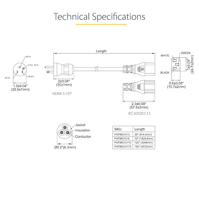 15ft (4.5m) Hospital Grade Power Cord, 18AWG, NEMA 5-15P to C13, 10A 125V, Green Dot Medical Power Cable, PC Power Supply Power Cable, Printer / Monitor Power Cable - UL Listed - Image 5