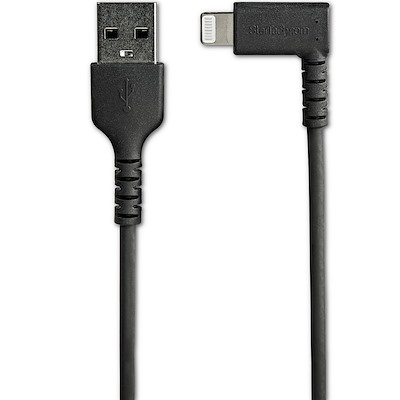 3ft (1m) Durable USB A to Lightning Cable - Black 90° Right Angled Heavy Duty Rugged Aramid Fiber USB Type A to Lightning Charging/Sync Cord - Apple MFi Certified - iPhone - Image 2