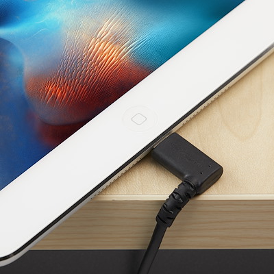 3ft (1m) Durable USB A to Lightning Cable - Black 90° Right Angled Heavy Duty Rugged Aramid Fiber USB Type A to Lightning Charging/Sync Cord - Apple MFi Certified - iPhone - Image 3