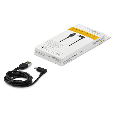 3ft (1m) Durable USB A to Lightning Cable - Black 90° Right Angled Heavy Duty Rugged Aramid Fiber USB Type A to Lightning Charging/Sync Cord - Apple MFi Certified - iPhone - Image 5