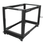 4-Post 12U Mobile Open Frame Server Rack, Four Post 19" Network Rack with Wheels, Rolling Rack with Adjustable Depth for Computer/AV/Data/IT Equipment - Casters, Leveling Feet or Floor Mounting
